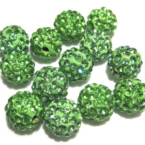 10pcs of Green Polymer Clay Rhinestone Beads Pave Disco Ball Beads - Grade AAA 10mm