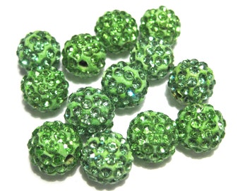 10pcs of Green Polymer Clay Rhinestone Beads Pave Disco Ball Beads - Grade AAA 10mm