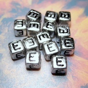 30pcs of Antique Silver Alphabet Letter &quot;E&quot; Acrylic Cube Spacer Beads 6x6mm