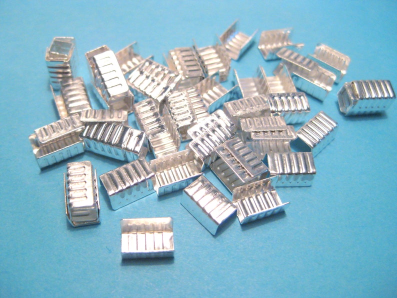 No.764 50pcs of Bright Silver Rectangle Cord End Caps Crimp Caps
