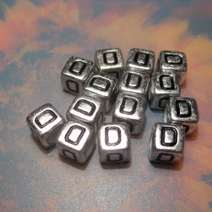 30pcs Silver Tone Plated Alphabet Letter &quot;D&quot; Acrylic Cube Spacer Beads 6x6mm