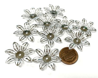 10pcs of Large Silver Tone Filigree Flower Bead Caps(No. BCP372)