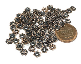 100pcs of Antique Copper Flower Bead Caps 5mm Filigree Bead Cap(No. CPCAP1797)