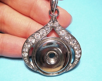 1pc of Silver Tone Large Snap Button Pendants Setting with Rhinstone Fit 5.5mm Knob