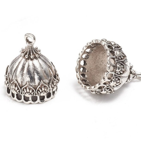 2pcs of Large Antique Silver bead Caps Tassel Caps Cone Bead Caps(No. BCP387)