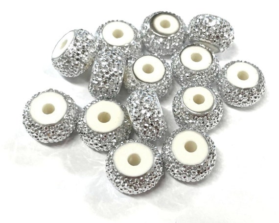 10pcs of Silver rhinestone Roundel Beads Resin Beads 14mm(No.SRSPC1360)