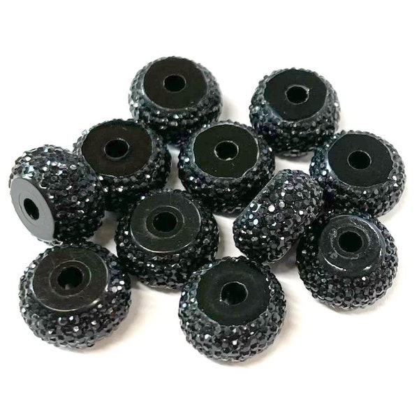 10pcs of Black rhinestone Roundel Beads Resin Beads 14mm(No.ASPC1361)