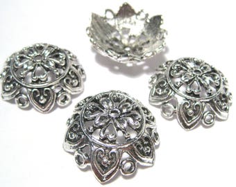 5pcs of Large Antique Silver Flower Bead caps(No.BCP309)