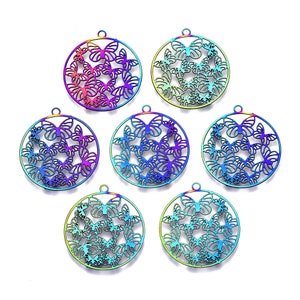 10pcs of 304 Stainless Steel Filigree Rainbow Butterfly Charms Pendants( No.2306A)