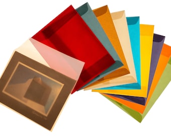 Translucent Vellum Envelopes in 9 Brilliant Colors. Two dozen elegant A2 4 3/8" x 5 3/4" Let recipient see inside for invitations & holidays