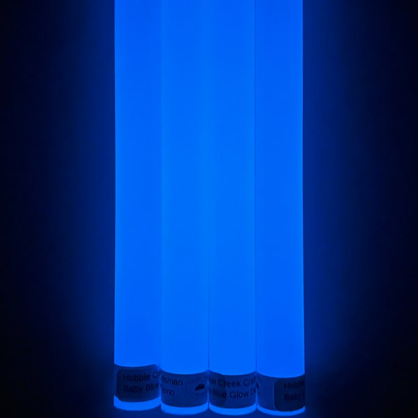 Baby Blue Glow bespoke pen blanks! High pressure cast and cured with Alumilite resin and UV glow pigment. Bespoke ready!