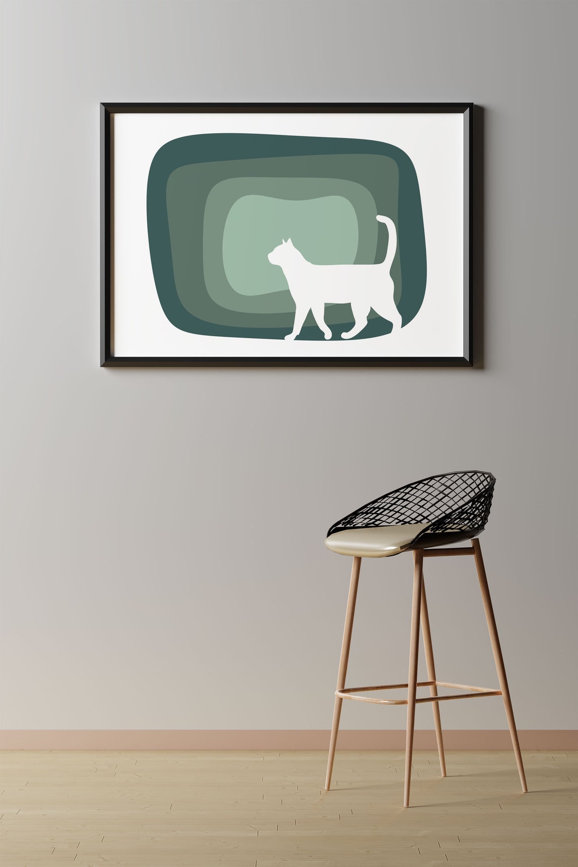 Cat Wall Art Retro Pastel Abstract Cat Art Print Digital Etsy