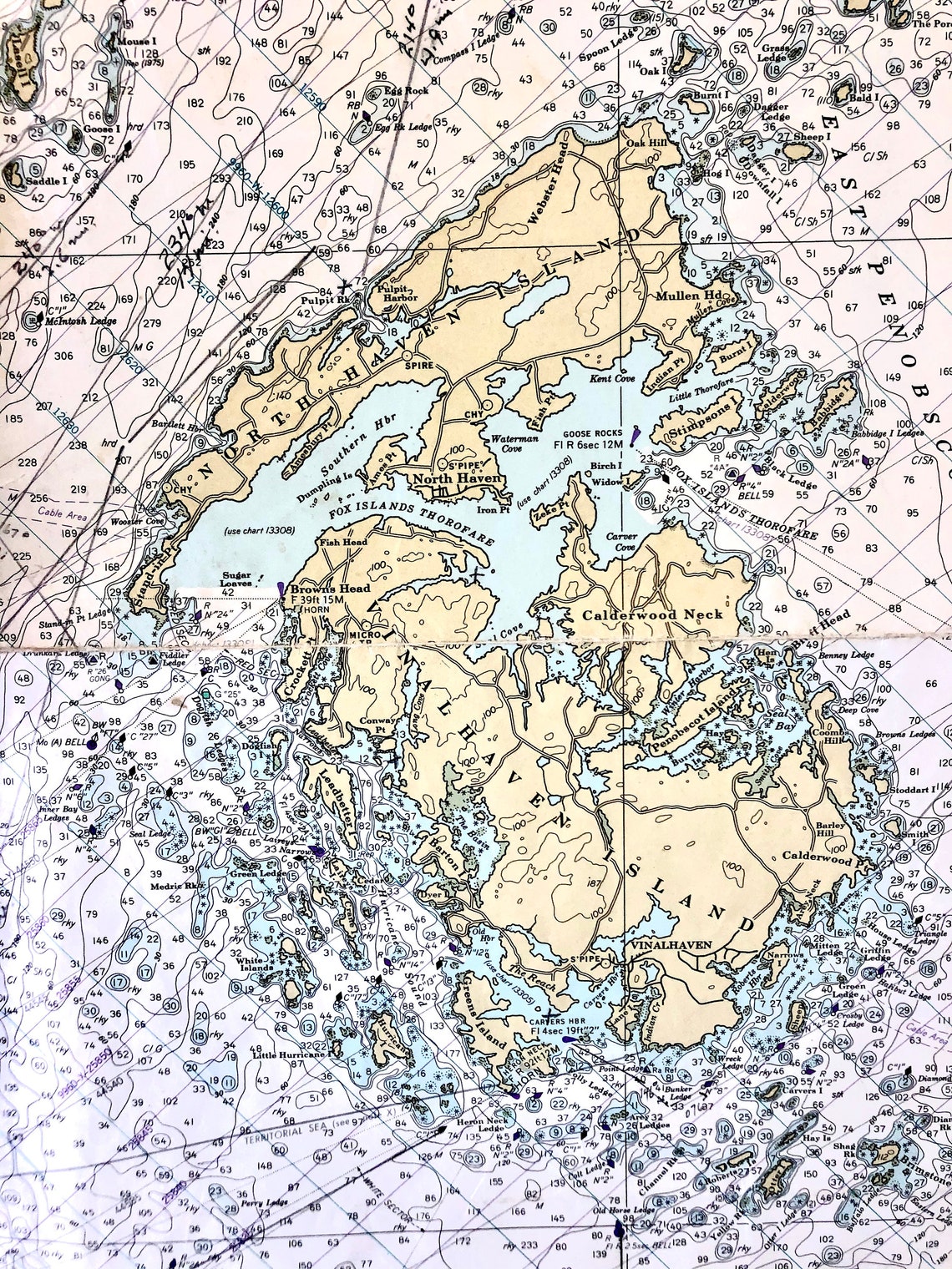 Vintage NOAA Lithographic Nautical Chart 13302 Penobscot Bay Etsy
