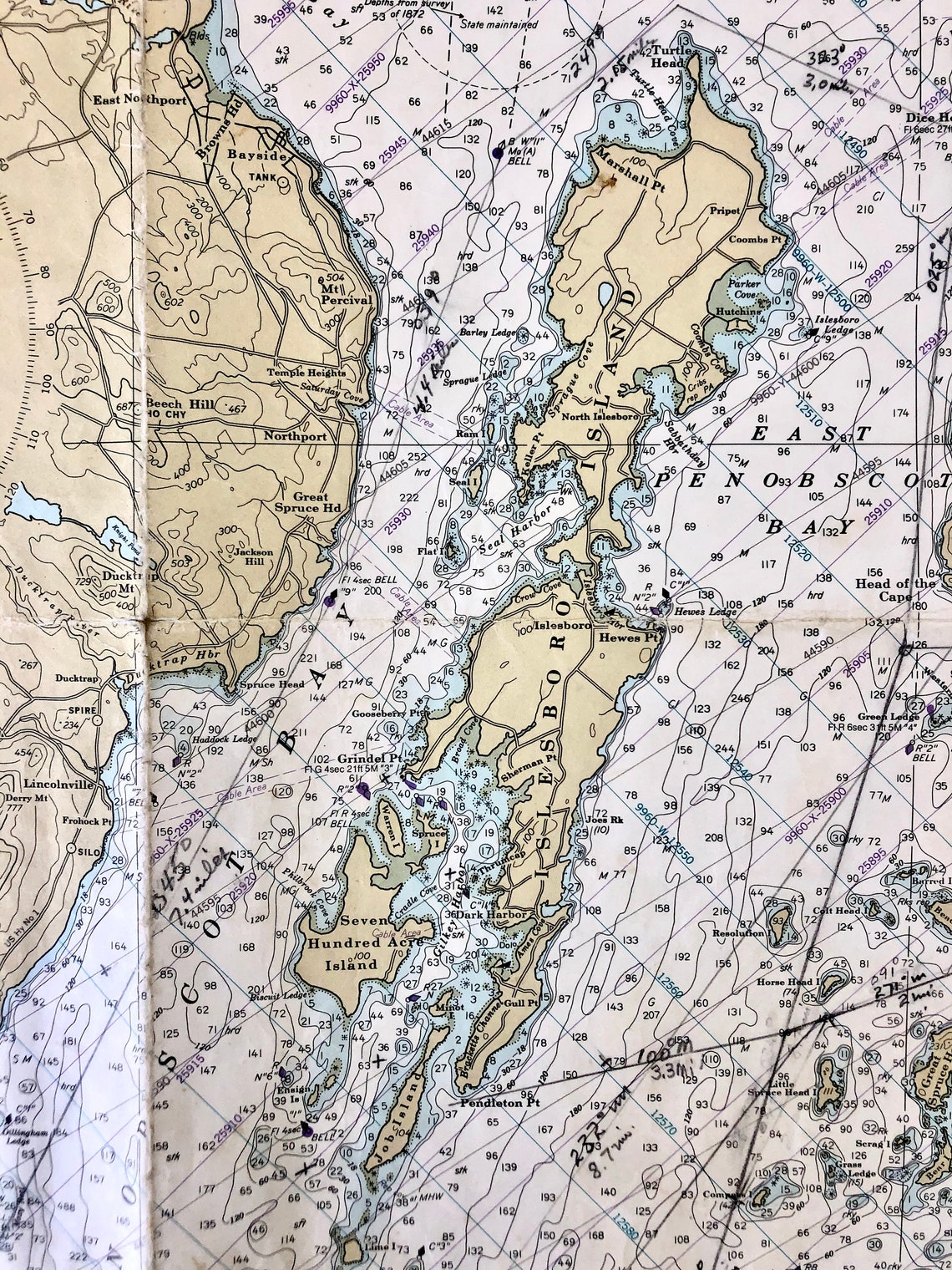 Vintage NOAA Lithographic Nautical Chart 13302 Penobscot Bay Etsy