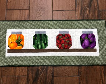 Vegetables and fruit jars table runner