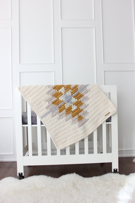 Items similar to Chunky Knit Kilim Blanket Grey & Mustard on Etsy