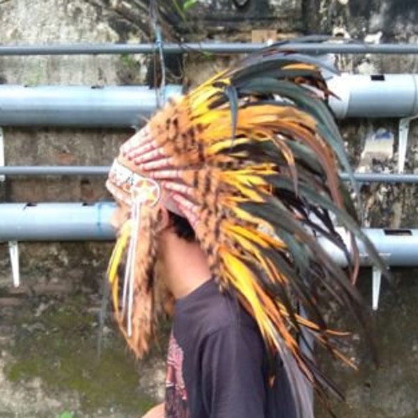 Burning Man Festival, American Headpiece Orange Indian Feather Headband, mujeres diademas tocado indio, longitud corta