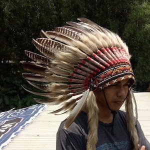 Indian Headband Men Headpiece, photoshoot photography props costume, brown white Headpiece, Festival Wear Music Festival