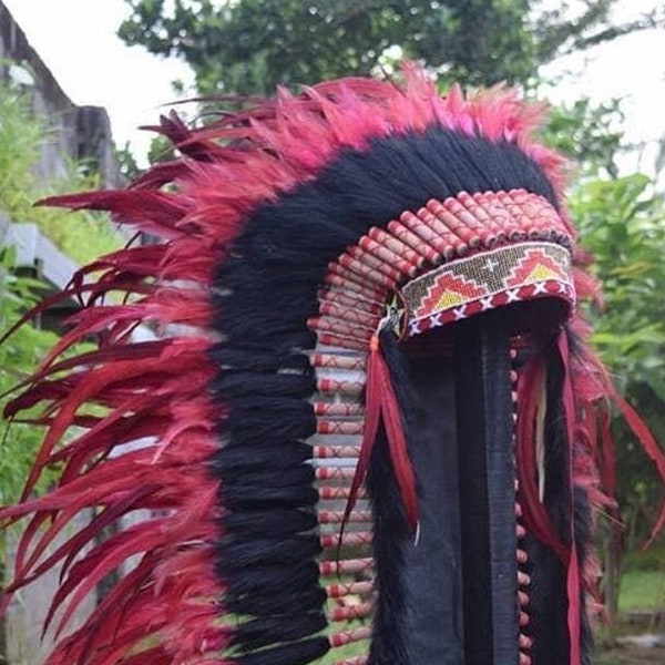 Coiffe de plumes rouges véritables bandeau de carnaval coiffe de plumes indiennes coiffe de chapeau de plumes rouge de Noël