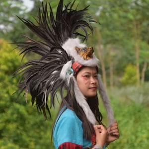 feather headdress,wolf emblem headpiece headdress,mohawk headgear,festival headpiece  Indian  American Costum Party Halloween