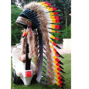 Colorful Feather Headdress: Exotic Turkey Feather Indian Style Hat