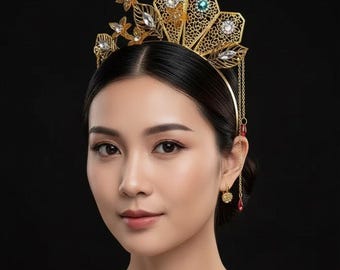 Couronne de mariage en or : coiffe de mariée fée elfique