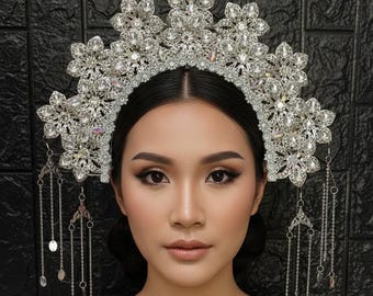 Couronne de fleurs en cristal, bandeau de mariée pailleté argenté, halo de mariage