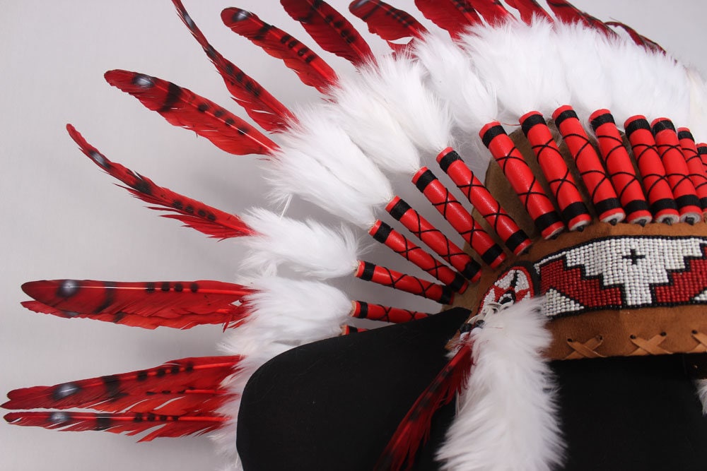 Red Feather Headdress: Native American Inspired Costume Headpiece