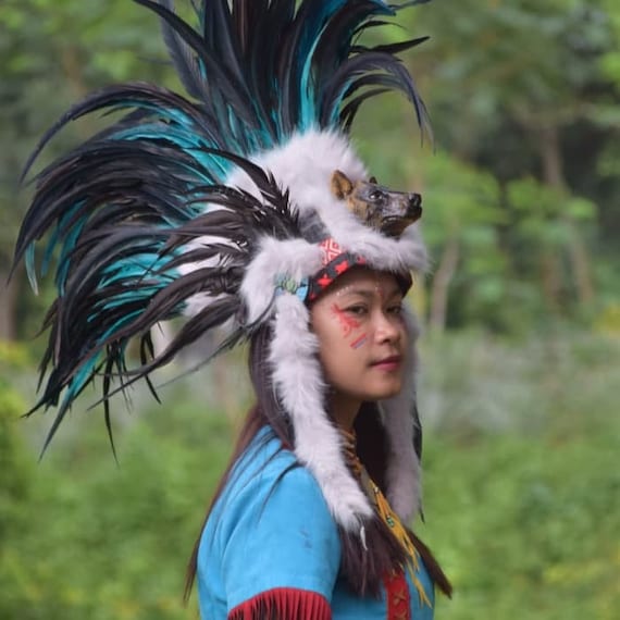 Black Turquoise Feather Headdress 