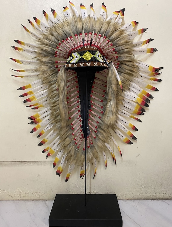 Brown Orange Costume Indian Feather headband, Halloween costumes for men and Women