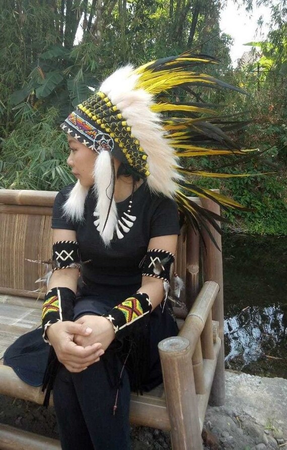 Authentic Indian Headdress , Headdress Real Feathers Hats Yellow