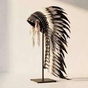 Native Style Feather Headdress - Black Indian Chief Warbonnet - Men Women Festival Headpiece, Stage Performance & Costume