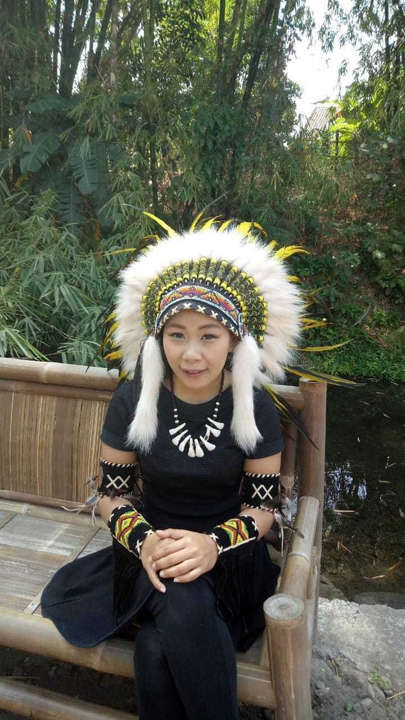 Authentic Indian Headdress , Headdress Real Feathers Hats Yellow