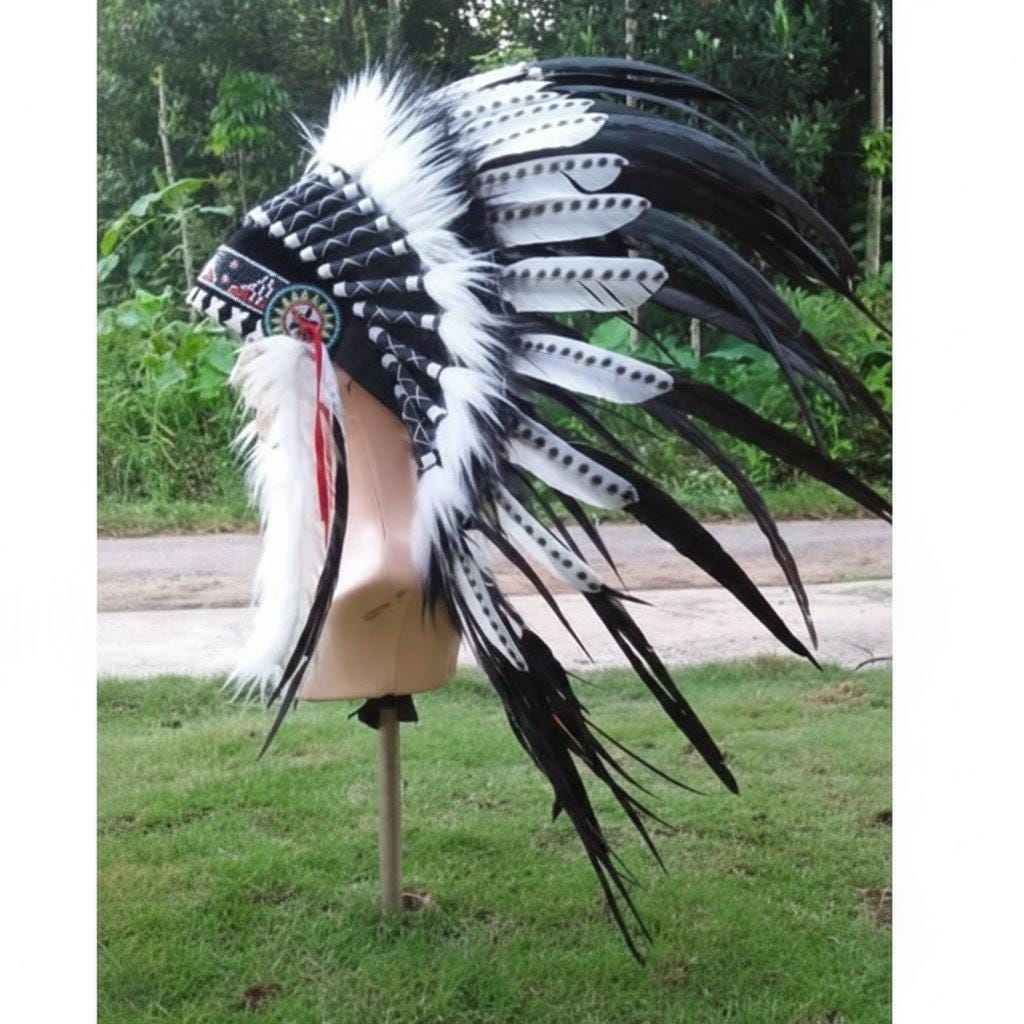Feather Warbonnet: Small White & Black Headdress, Festival  display picture 1