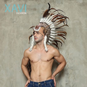 Headpiece Mohawk, Indian Mohawk Warriors, Brown Mohawk Blond, Headpiece Feathers, Fake Mohawk Roosters Feathers, Mystic Mohawk Men