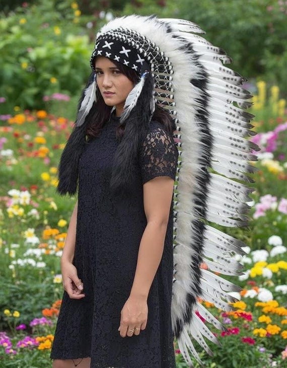 Feathered Headdress with Black and White Feathers Amazon.com: Yinuoday Native American Headdress, Photo Props  main image 2