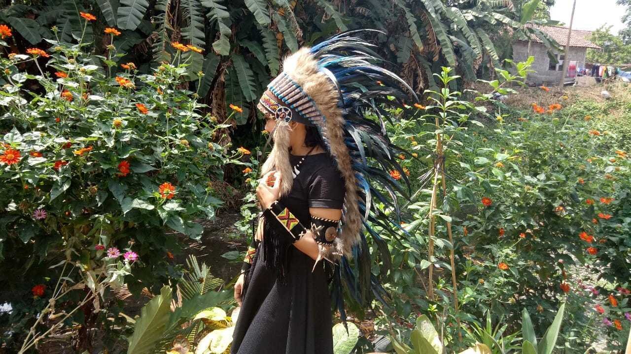 インドブルーブラックヘッドドレス、フェザーヘッドドレスインド風