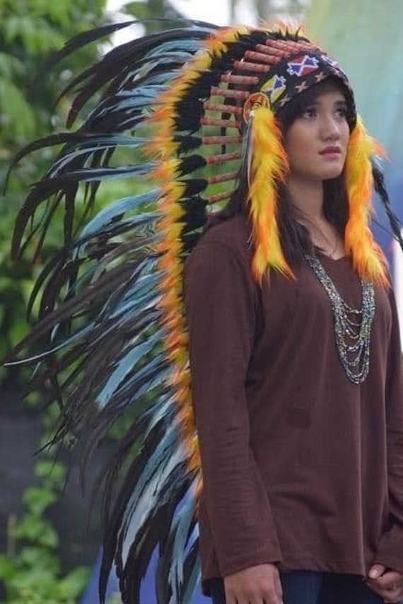 Feather Headdress, Aztec, Wedding, Costume Hat, Handmade