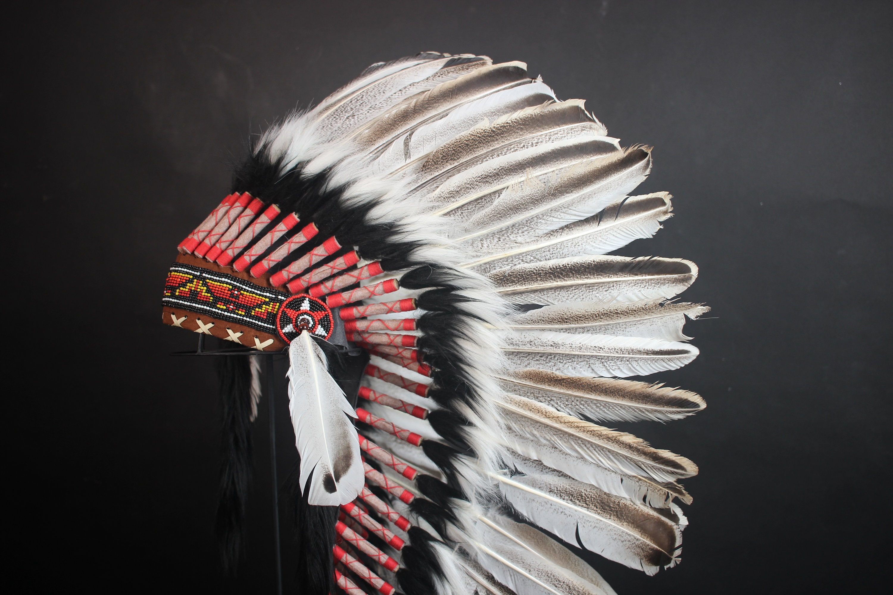 Feder Fascinator / Warbonnet Indianer Stil - Weiß & Schwarz, Für Halloween Oder Kostüme