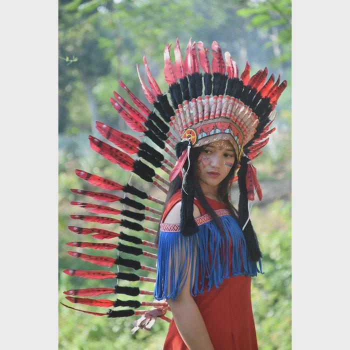 Red & Black Feather Headdress: Festival Costume Headpiece - Etsy display picture 1