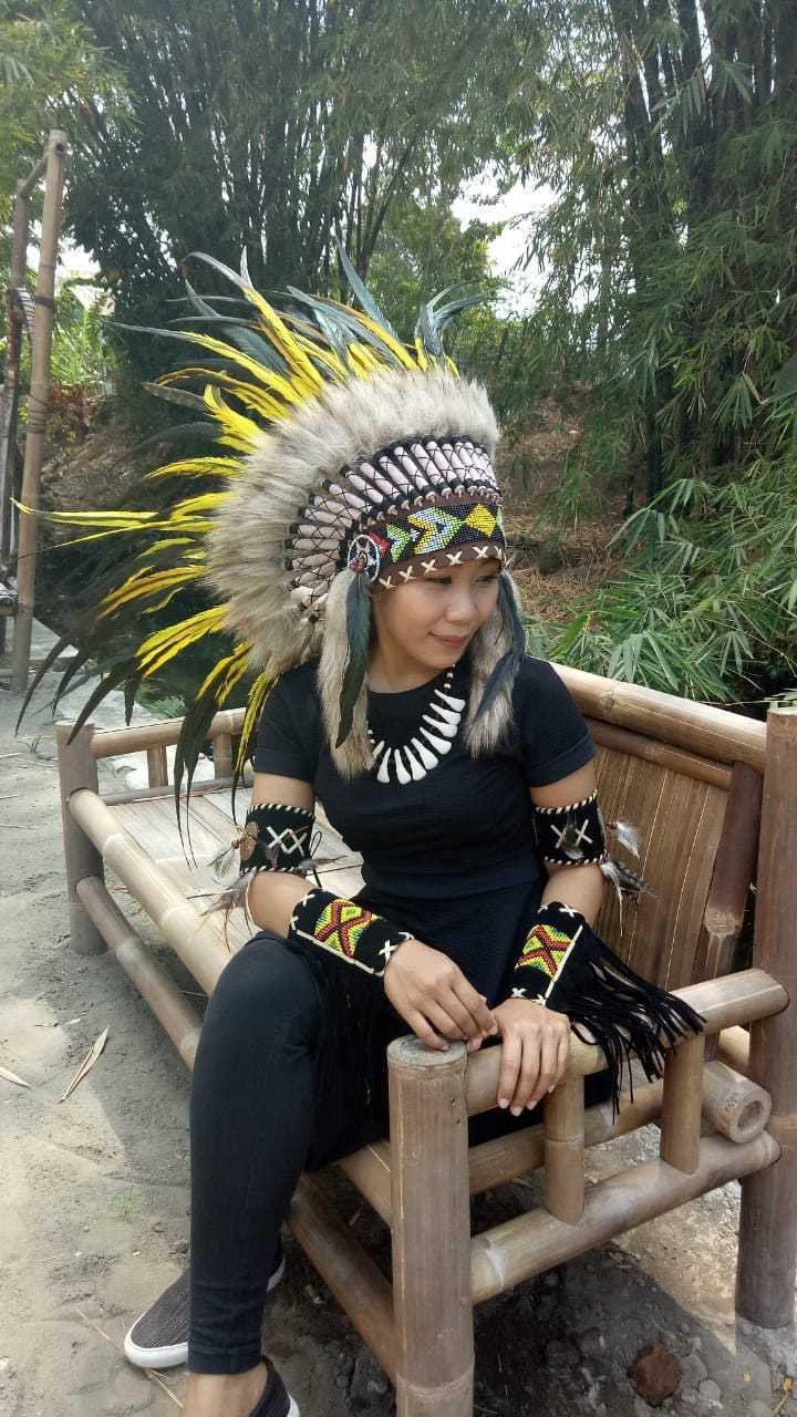 短い長さ、ネイティブインディアンスタイルの羽の頭飾り、インドの頭飾りに触発された、羽の黄色い帽子、本物の羽 - Etsy 日本 [STSFXIF] ネイティブアメリカンの酋長の頭飾り、装飾的なダンスショーの帽子、羽根飾り