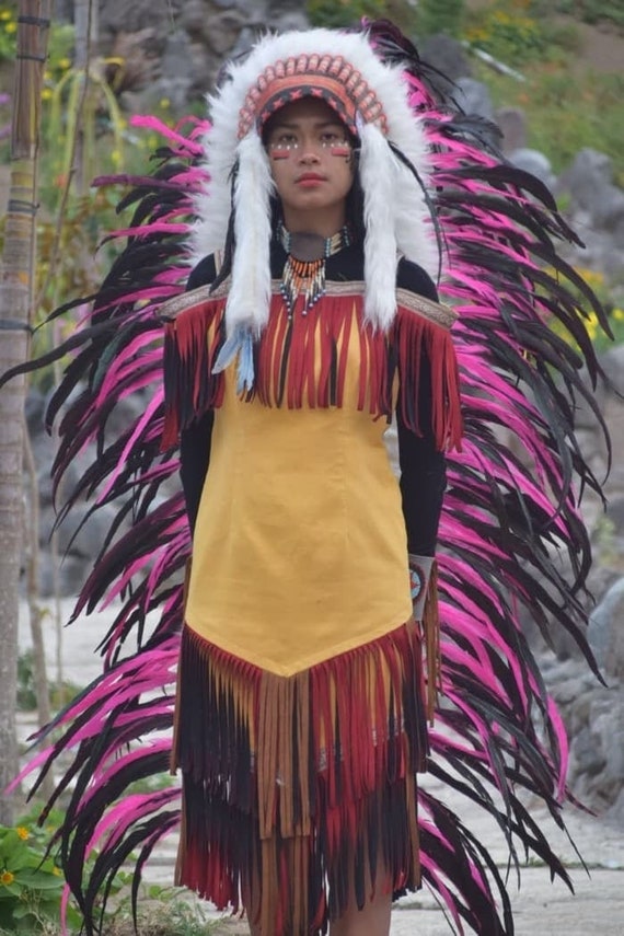Dark Blue Rooster ADJUSTABLE Feather Headdress Native American Indian Style