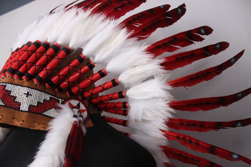 Red Feather Headdress: Native American Inspired Costume Headpiece
