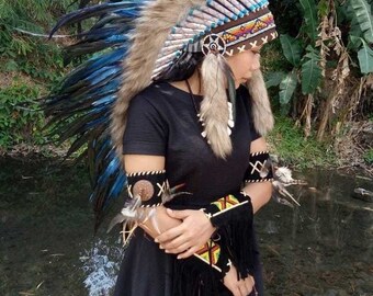 インドブルーブラックヘッドドレス、フェザーヘッドドレスインド風