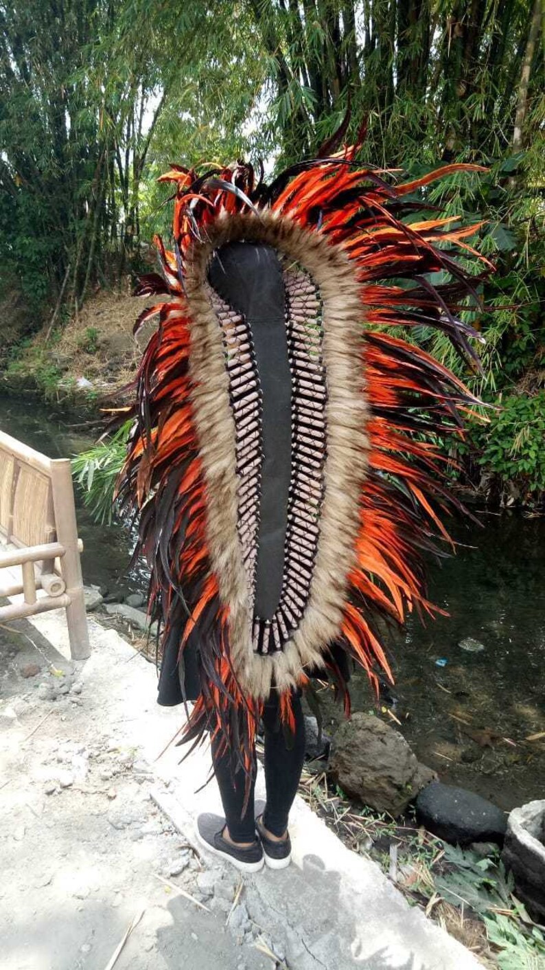 Indian Headdress Headgear Handmade Orange Indian Headdress Large Indian Headdress Replica Feather Headdress Indian Inspired
