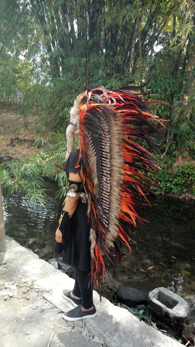 Indian Headdress Headgear Handmade Orange Indian Headdress Large Indian Headdress Replica Feather Headdress Indian Inspired