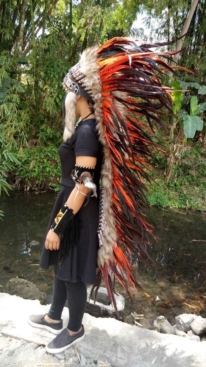 Indian Headdress Headgear Handmade Orange Indian Headdress Large Indian Headdress Replica Feather Headdress Indian Inspired
