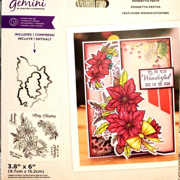 Crafter's Companion Gemini Christmas Festive Poinsettia Floral Spray Stamp & Die Set