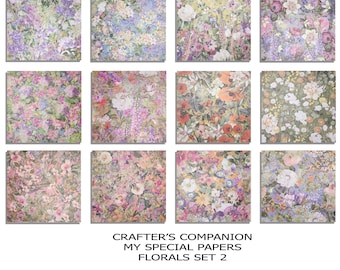 Crafter's Companion Specialty Papers 1 sided Floral Flowers 12 x 12 inch set 2