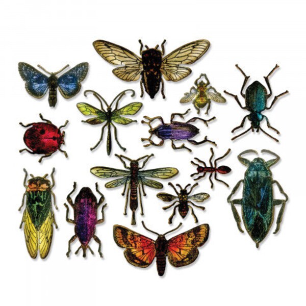 Tim Holtz montiert Briefmarken Entomologie Bugs und passende Metallschneiden stirbt DIY